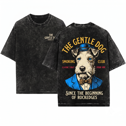 Vintage Grunge Smoking Wire Fox Terrier Tee Funny Y2K Edgy Dog Meme Graphic Cool Pet Owner Gift Unisex Heavyweight Garment-Dyed T-Shirt