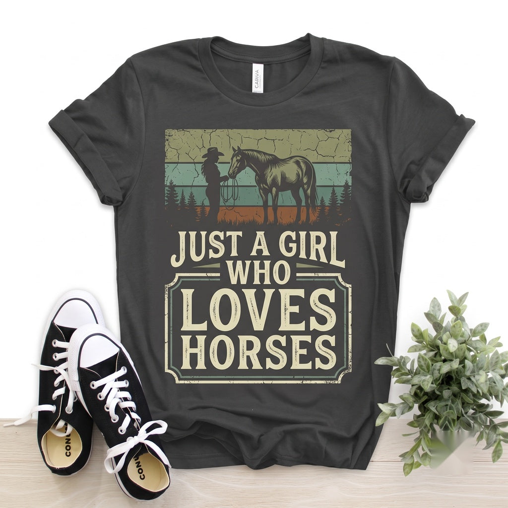 Western Just A Girl Who Loves Horses Riding Rodeo Country Vintage Birthday Cowgirl Gift Apparel Unisex TShirt