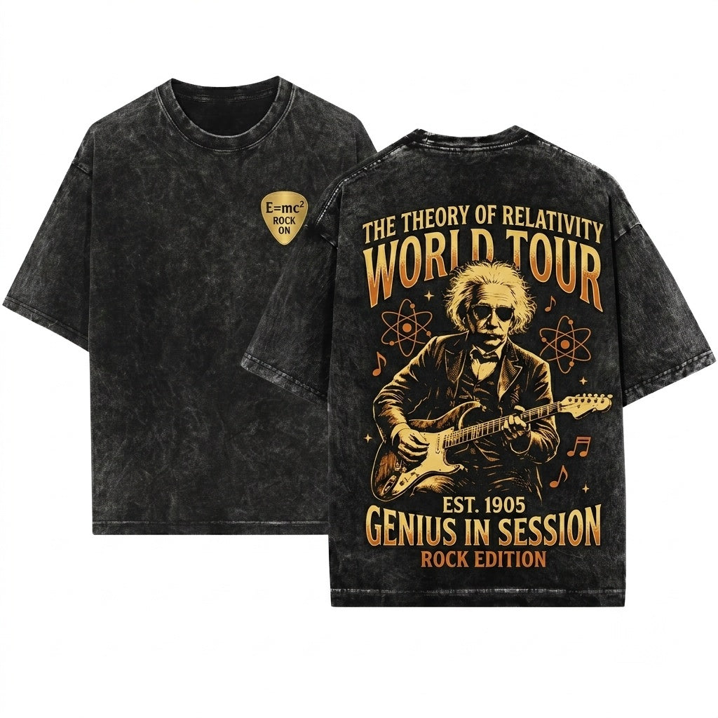 Einstein Playing Guitar Vintage Funny Nerd Music Aesthetic Rock Scientist Gift Unisex Wash T-Shirt