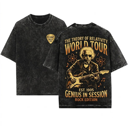 Einstein Playing Guitar Vintage Funny Nerd Music Aesthetic Rock Scientist Gift Unisex Wash T-Shirt
