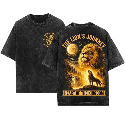 Vintage Lion Howling Full Moon Safari Animal Comfort Graphic Unisex Wash T-Shirt