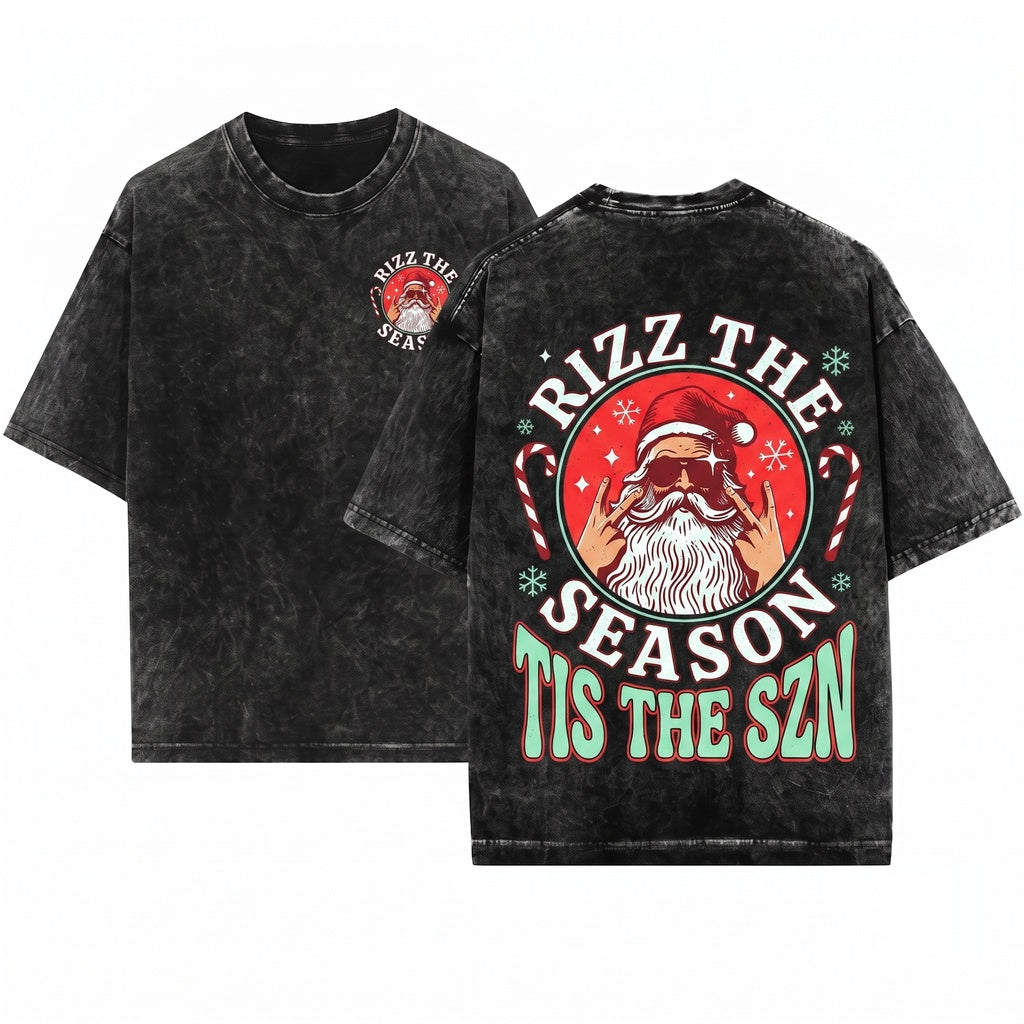 Funny Merry Rizzmas Rizzler Santa Claus W Rizz Season Christmas Graphic Unisex Wash T-Shirt