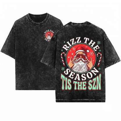 Funny Merry Rizzmas Rizzler Santa Claus W Rizz Season Christmas Graphic Unisex Wash T-Shirt
