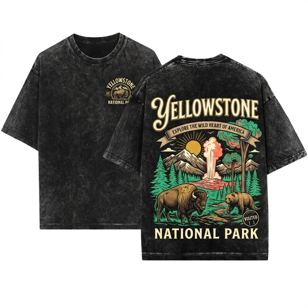Yellowstone National Park Vintage Outdoor Graphic Apparel Garment Dyed Unisex Wash T-Shirt