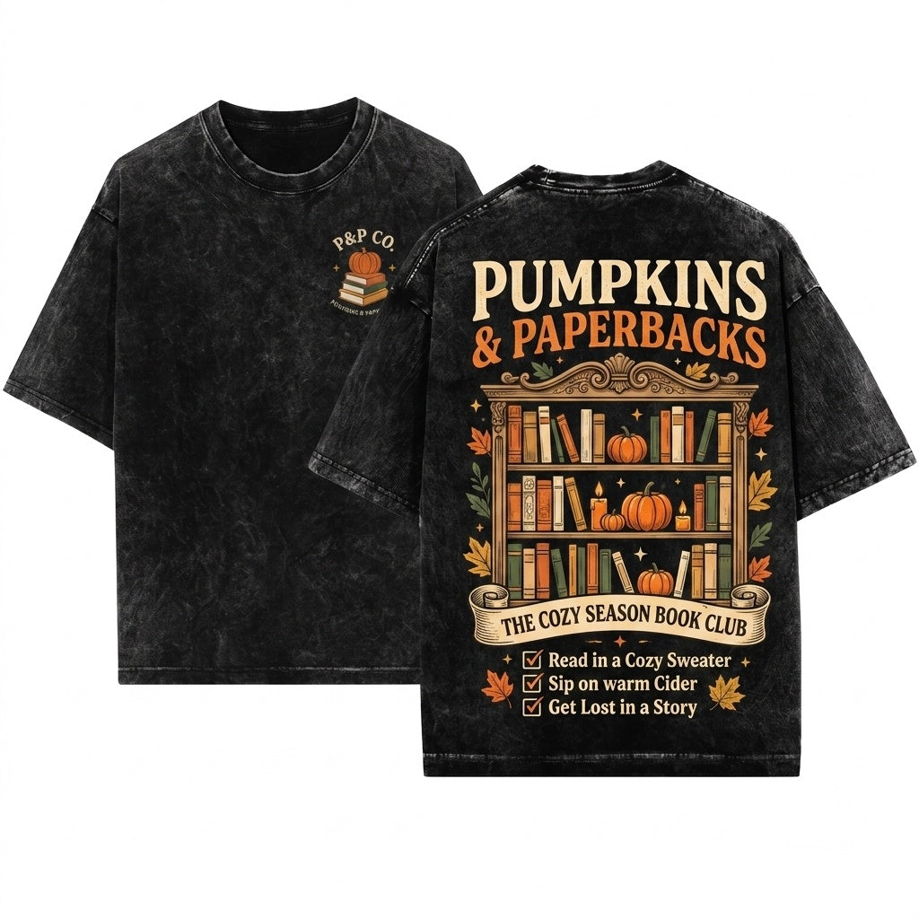 Embroidered Pumpkin Spice Patch Cozy Autumn Bookish Reader Unisex Wash T-Shirt