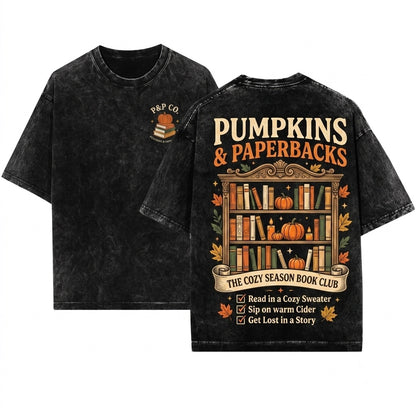 Embroidered Pumpkin Spice Patch Cozy Autumn Bookish Reader Unisex Wash T-Shirt