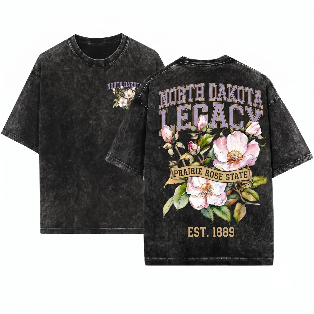 Wild Prairie Rose Floral Botanical Graphic North Dakota State Unisex Wash T-Shirt