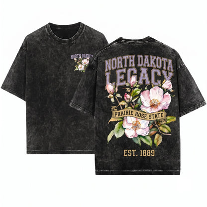 Wild Prairie Rose Floral Botanical Graphic North Dakota State Unisex Wash T-Shirt