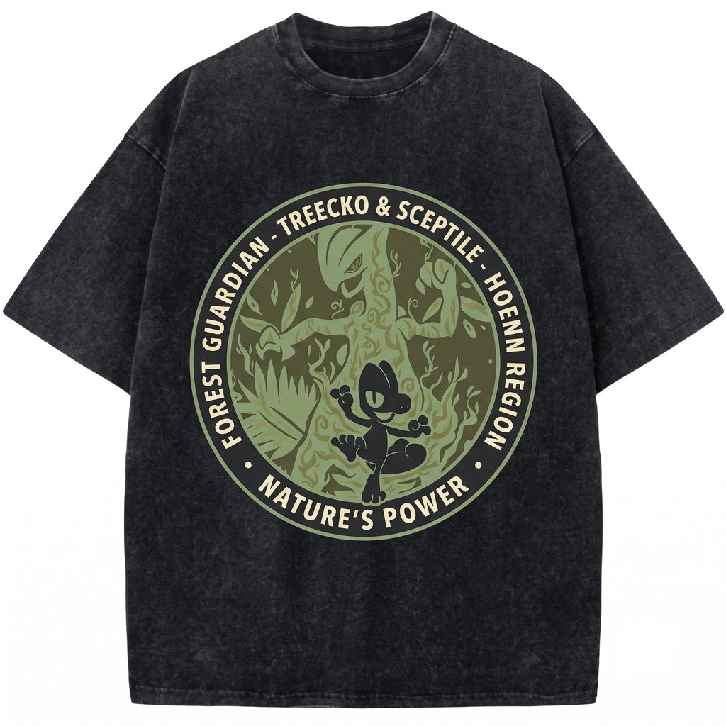 Vintage Treecko Sceptile Evolution Washed Graphic Oversized Retro Gamer Streetwear Unisex TShirt