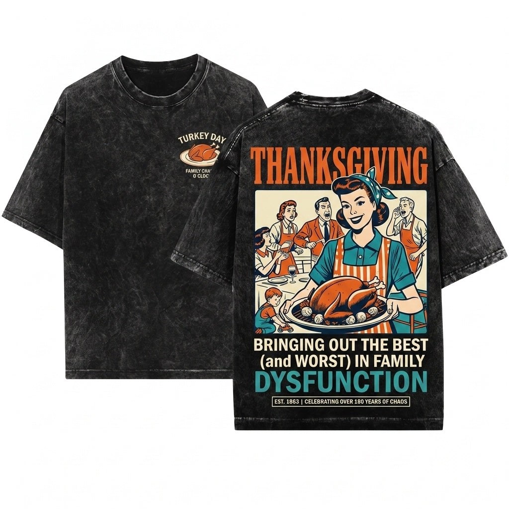 Retro Funny Happy Thanksgiving Turkey Day Fall Autumn Unisex Wash T-Shirt