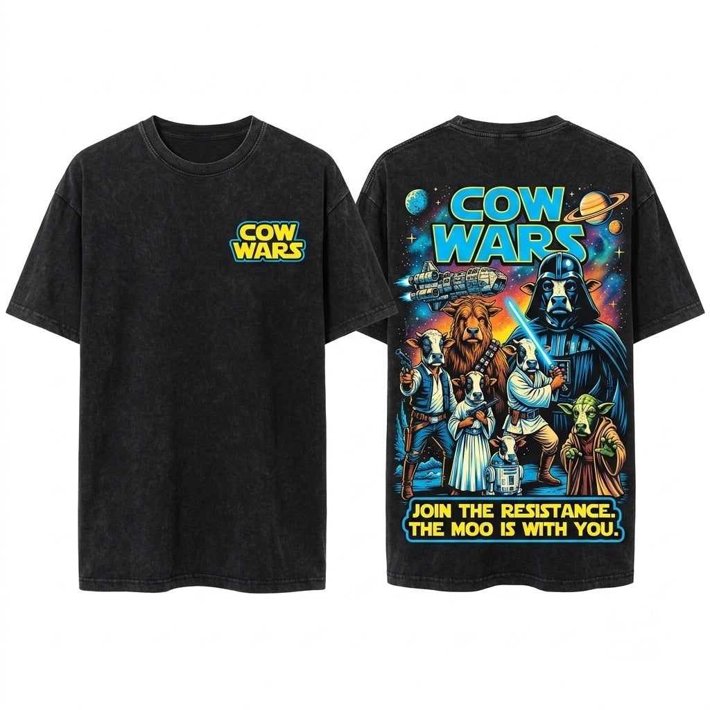 Funny Space Cow Sci-Fi Parody Retro Galaxy Graphic Aesthetic Gift Unisex Wash T-Shirt