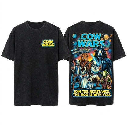 Funny Space Cow Sci-Fi Parody Retro Galaxy Graphic Aesthetic Gift Unisex Wash T-Shirt