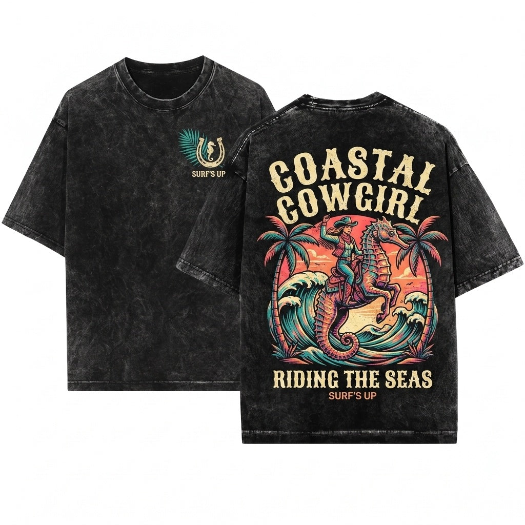 Coastal Cowgirl Western Beach Graphic Unisex Wash T-Shirt