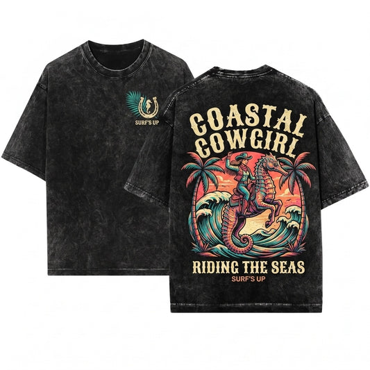Coastal Cowgirl Western Beach Graphic Unisex Wash T-Shirt
