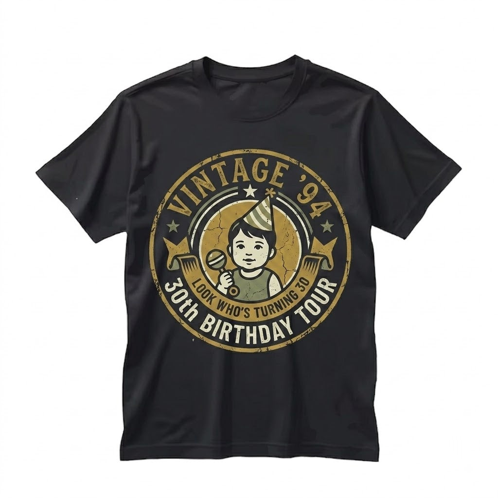 Personalized Picture Vintage Year Milestone Birthday Party Present Unisex TShirt
