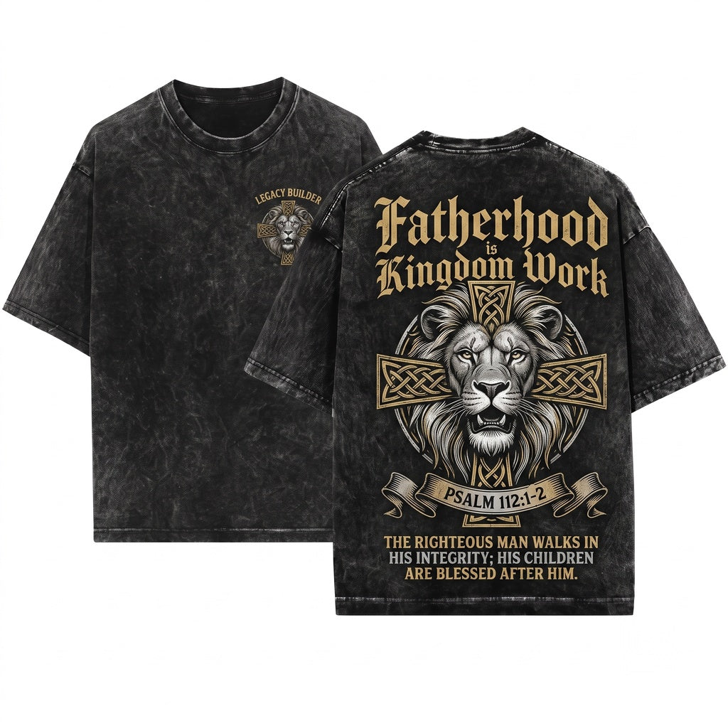 Christian Lion Dad Bible Verse Fathers Day Church Faith Kingdom Work Unisex Wash T-Shirt