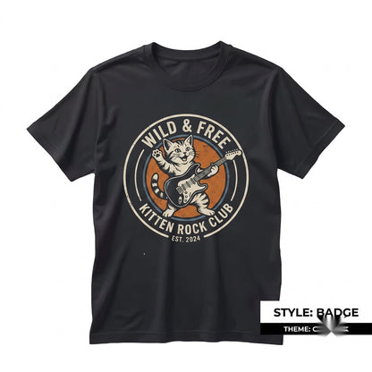 Funny Retro Rock N Roll Cat Guitar Player Wild Feline Musician Lovers Graphic Gift Unisex TShirt