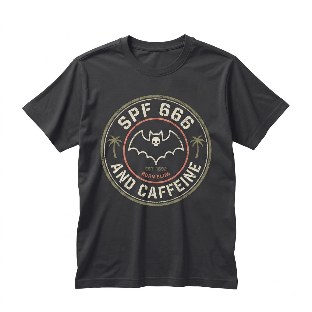 Sunscreen And Caffeine Funny Halloween Summerween Spooky Beach Goth Alt Graphic Unisex TShirt