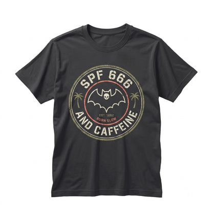 Sunscreen And Caffeine Funny Halloween Summerween Spooky Beach Goth Alt Graphic Unisex TShirt