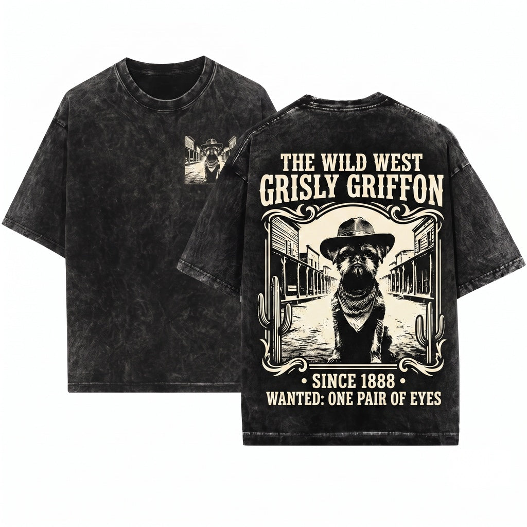 Wild West Town Brussels Griffon Western Style Cowboy Retro Mom Dad Gift Unisex Wash T-Shirt