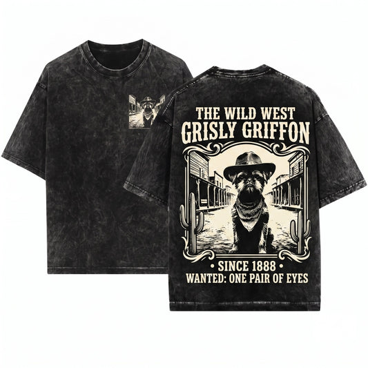 Wild West Town Brussels Griffon Western Style Cowboy Retro Mom Dad Gift Unisex Wash T-Shirt