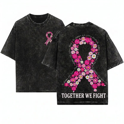 Daisy Floral Pink Breast Cancer Awareness Ribbon October Fight Preppy Unisex Wash T-Shirt