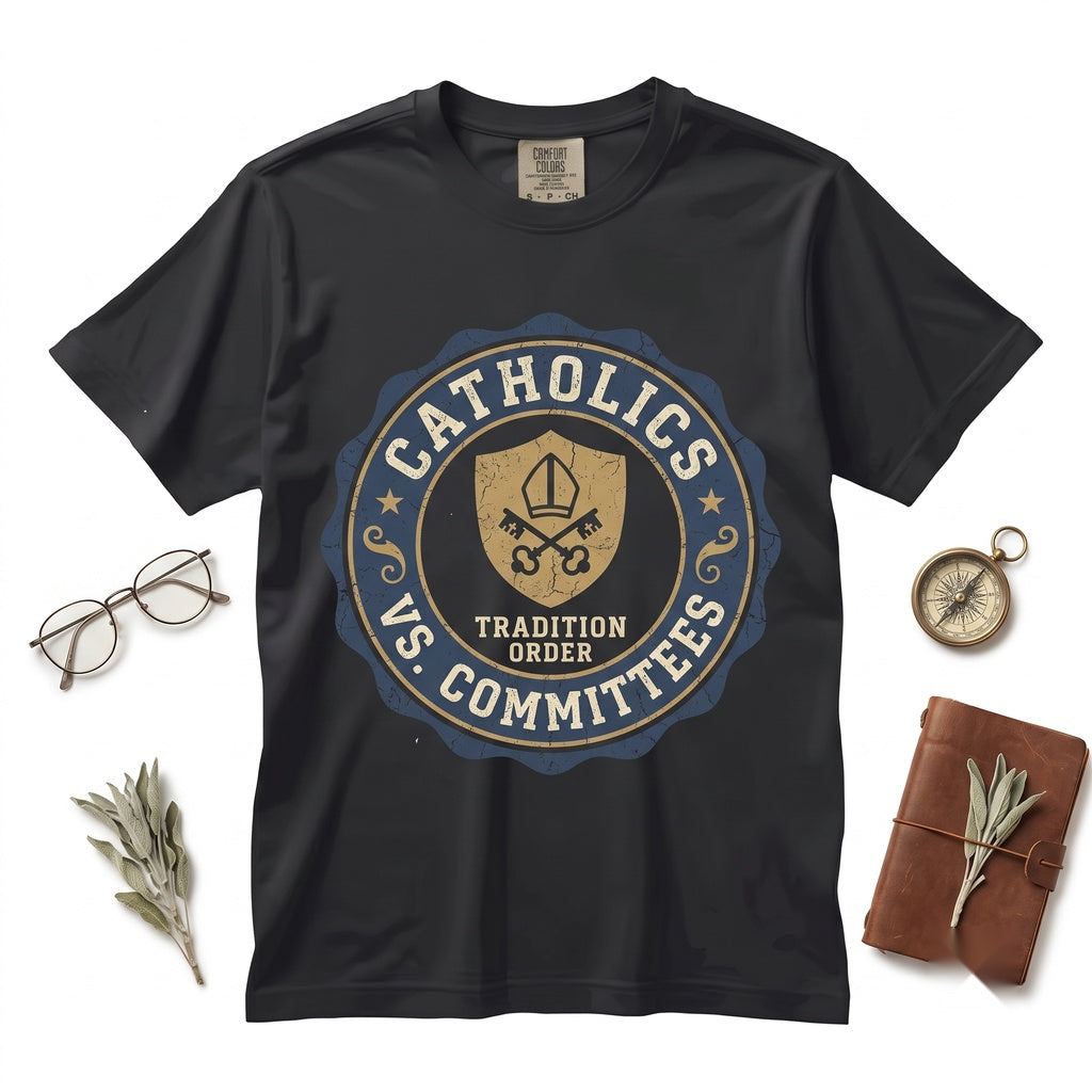 Catholics Vs Committees Funny Church Humor Joke Faith Gift for Men Women Unisex TShirt