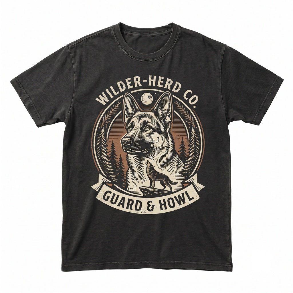 Vintage 90s German Shepherd Howling Full Moon Funny Dog Lover Gift Graphic Unisex TShirt