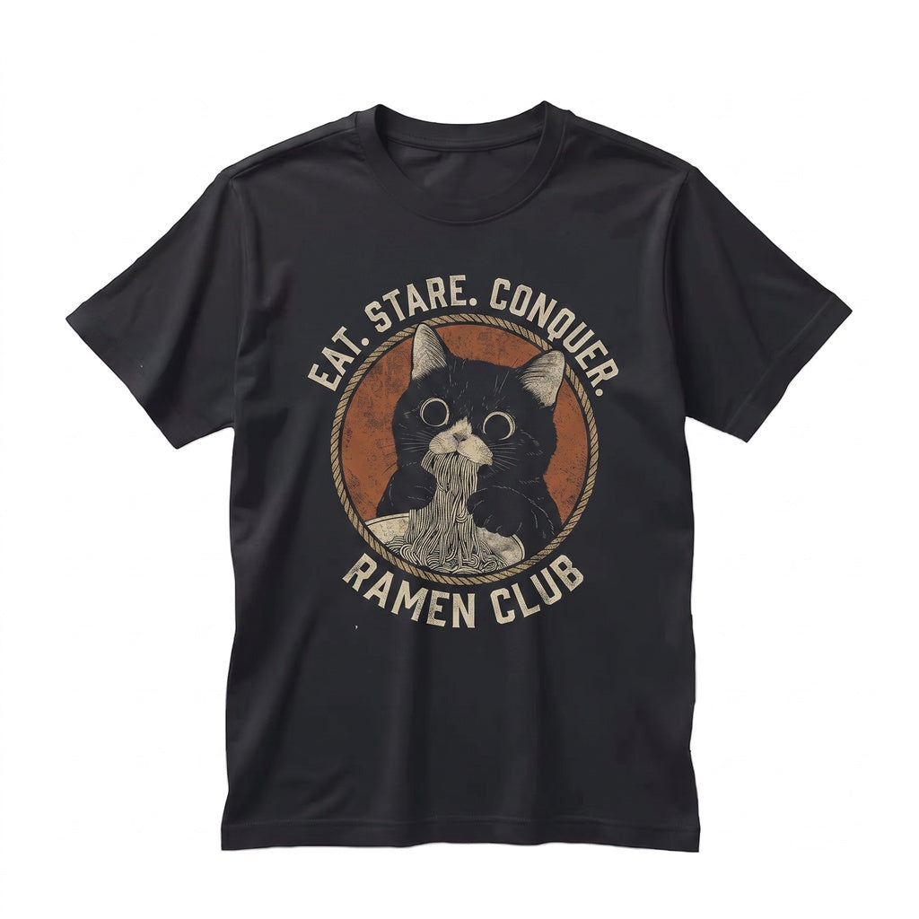 Japanese Anime Cat Eating Ramen Graphic Noodle Lover Vintage Aesthetic Pet Apparel Unisex TShirt