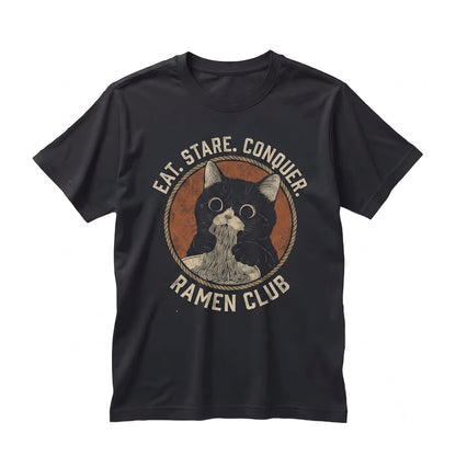 Japanese Anime Cat Eating Ramen Graphic Noodle Lover Vintage Aesthetic Pet Apparel Unisex TShirt