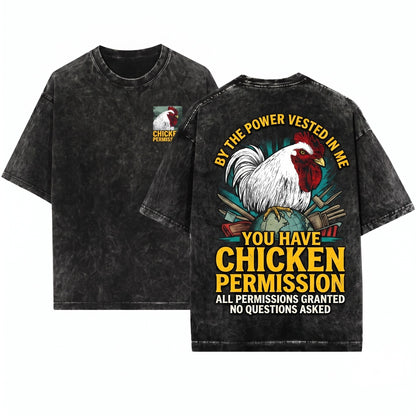 Vintage Japanese Chicken Permission Graphic Unisex Wash T-Shirt