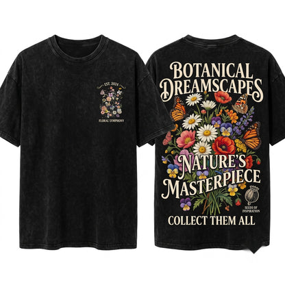 Graphic Tank Top Butterfly Pressed Flowers Soft Cotton Casual Wear Unisex Wash T-Shirt