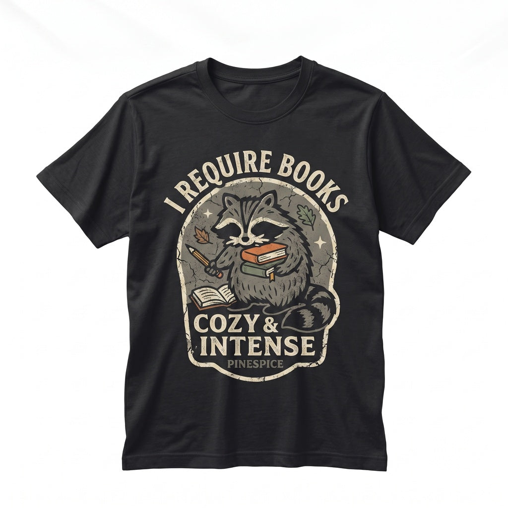 I Require Books Funny Chaotic Raccoon Reader Embroidered Bookworm Unisex TShirt