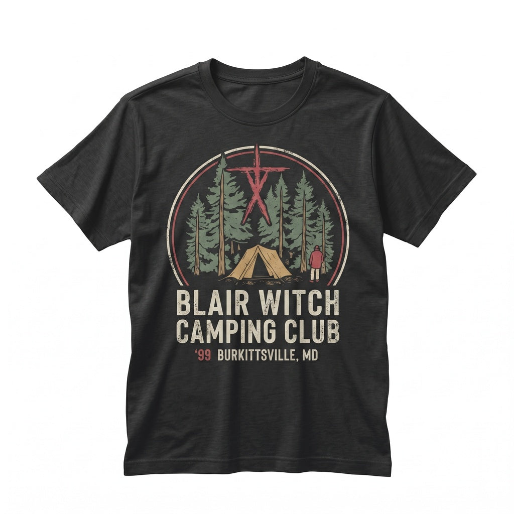 Vintage Spooky Woods Camping Club Retro Horror Film Graphic Unisex TShirt