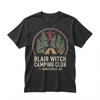 Vintage Spooky Woods Camping Club Retro Horror Film Graphic Unisex TShirt