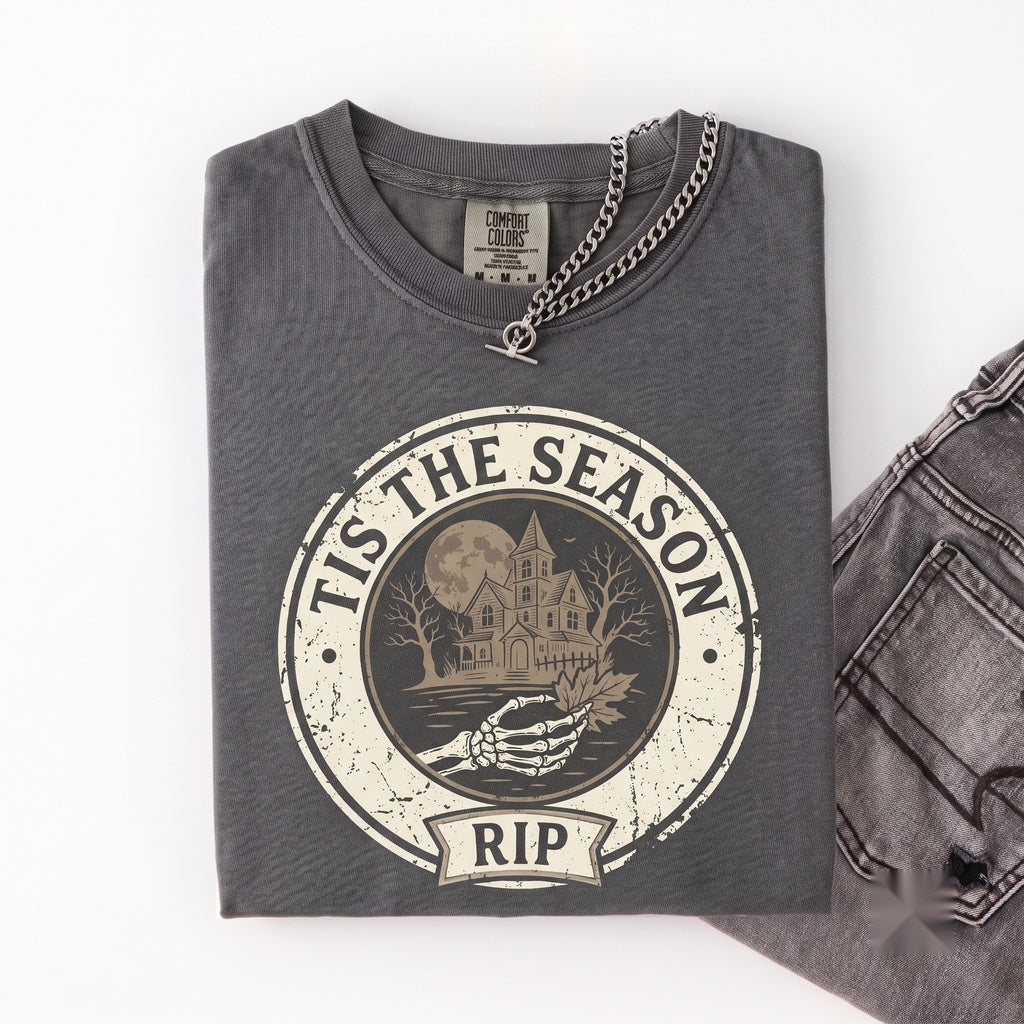 Tis The Season Halloween Skeleton Hand Graveyard Haunted House Aesthetic Spooky Fall Gift Unisex TShirt