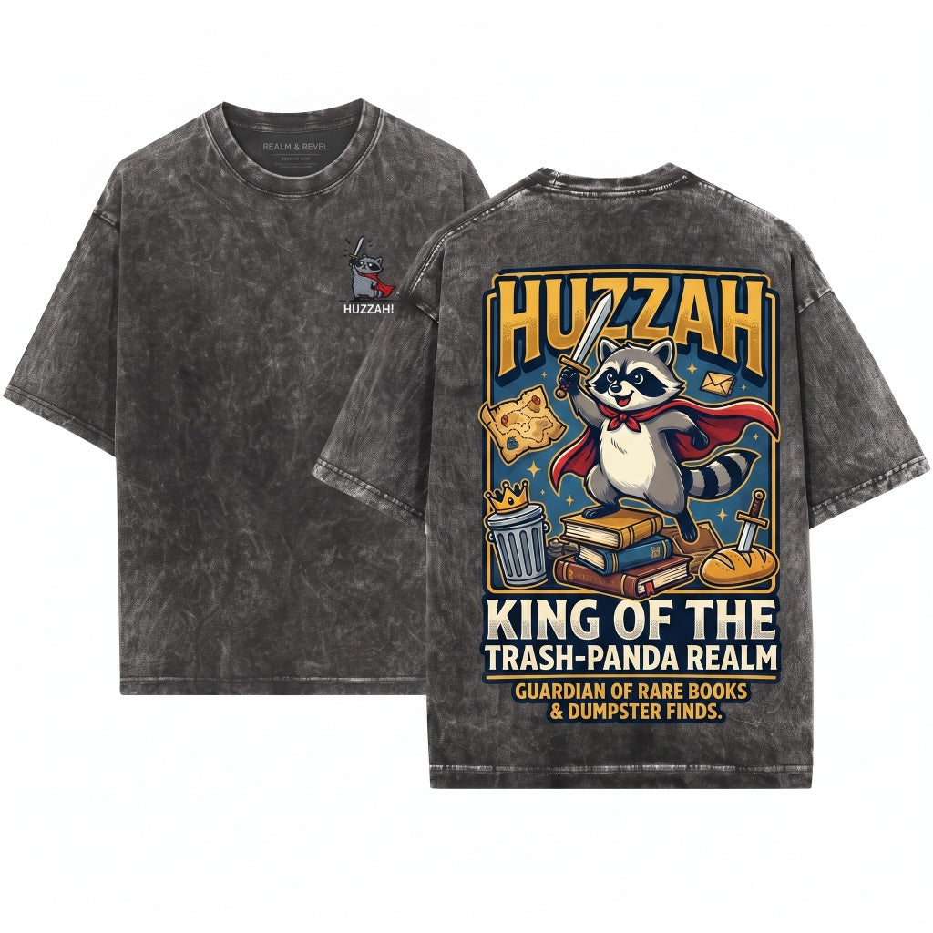 Huzzah Raccoon Embroidered 1717 Funny Medieval Chaotic Renaissance Faire DnD Gamer Unisex Wash T-Shirt