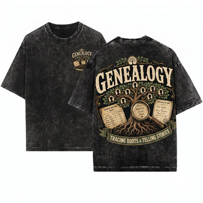 Genealogy Family Tree Historian Ancestry Roots History Lives Here Vintage Gift Unisex Wash T-Shirt