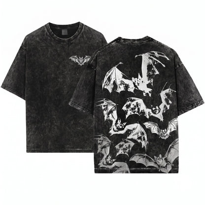Three Bats Vintage 90s Y2K Retro Gothic Grunge Dark Art Horror Unisex Wash T-Shirt