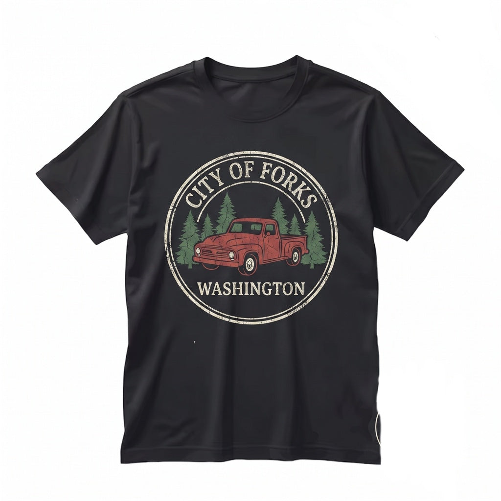 City of Forks Washington Embroidered Bella Truck Vintage Graphic Crewneck Pullover Unisex TShirt