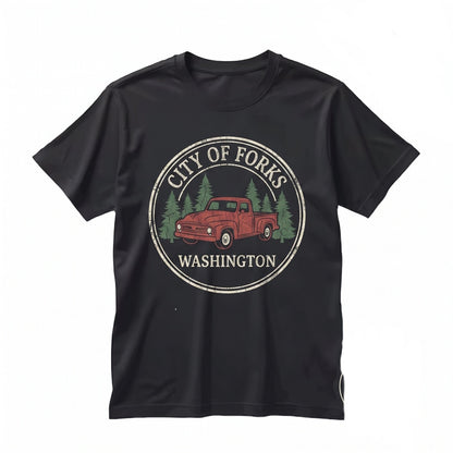 City of Forks Washington Embroidered Bella Truck Vintage Graphic Crewneck Pullover Unisex TShirt