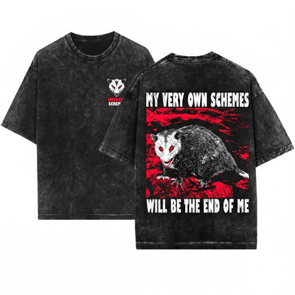 Funny Vintage Japanese Opossum Graphic Schemes Novelty Unisex Wash T-Shirt