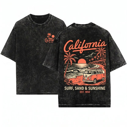 Vintage California Summer Beach Vibes Vacation Graphic Grunge Boho Aesthetic Travel Unisex Wash T-Shirt
