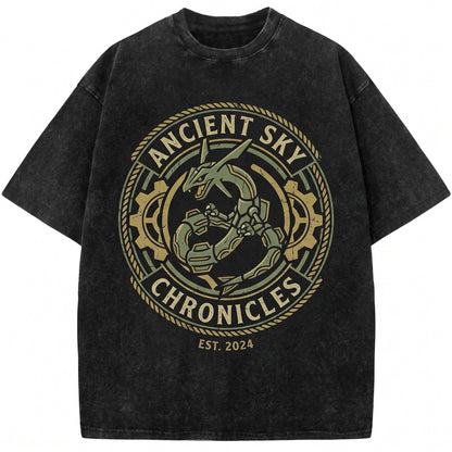 Vintage Sky Dragon Graphic Top, Acid Wash Retro Anime Manga Gamer Gift Oversized Unisex TShirt