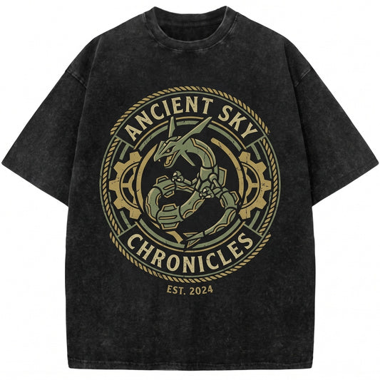 Vintage Sky Dragon Graphic Top, Acid Wash Retro Anime Manga Gamer Gift Oversized Unisex TShirt
