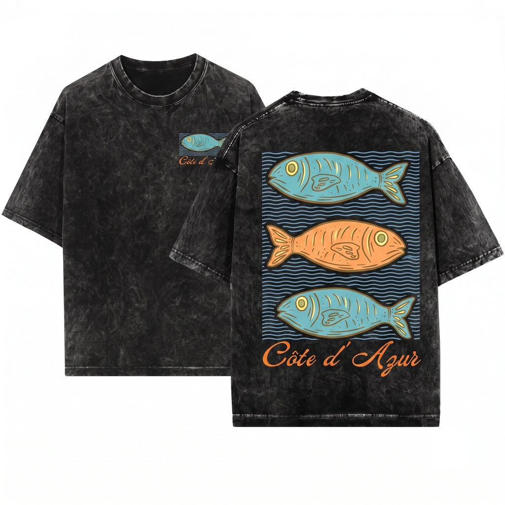 Cote dAzur French Riviera Fish Graphic Unisex Wash T-Shirt