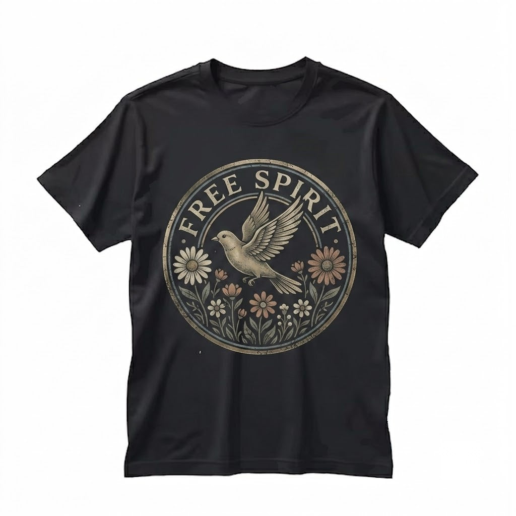 Bohemian Distressed Bird Floral Graphic Vintage Nature Unisex TShirt