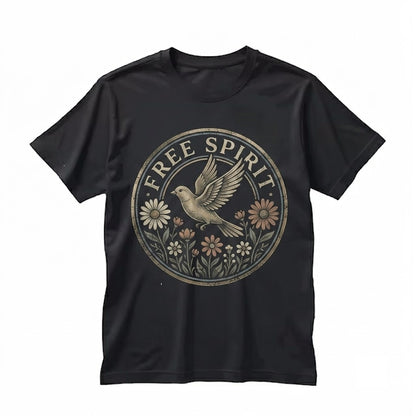 Bohemian Distressed Bird Floral Graphic Vintage Nature Unisex TShirt