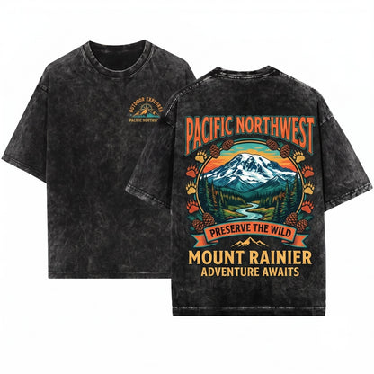 Vintage 90s Retro Mount Rainier Washington Pacific Northwest Outdoor Hiking Gift Unisex Wash T-Shirt