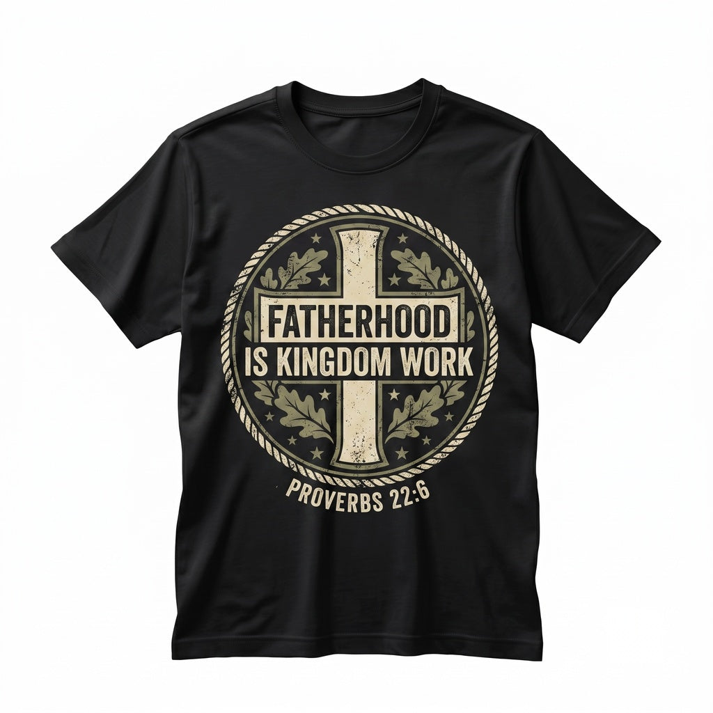 Personalized Christian Dad Gift, Fatherhood Is Kingdom Work Religious Daddy Bible Verse Fathers Day Unisex TShirt